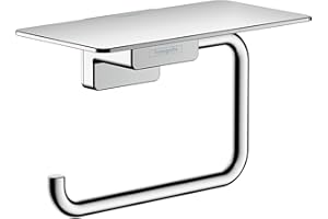 hansgrohe AddStoris - Porte-papier toilette avec tablette, Porte-papier toilette pour montage mural, Support de rouleau de papier toilette, Accessoires de salle de bains, Chromé, 41772000
