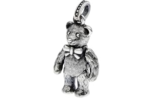 FORFOX Collana ciondolo orso orsacchiotto teddy bear nero in argento sterling 925 per uomo donna catena 55cm