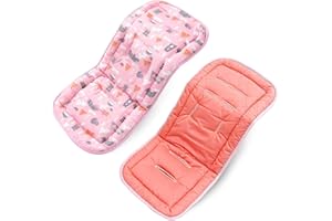 OVELIN Universal Pushchair Pram Liner Cotton Baby Pushchair Seat Liners Double-Sided Use Baby Stroller Cushion Pad for Toddler Infant 78x34cm (Pink Forest Animals)