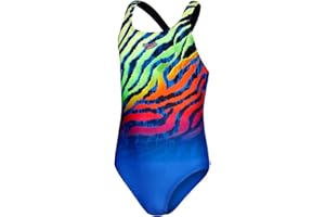 Speedo Girl's Digital Placement Medalist Swimsuit - Blue Flame/Black/Fluo Green/Volcanic Orange/Sunblaze