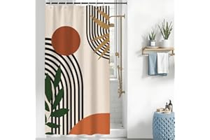 Uiiooazy Tenda Doccia Antimuffa, Tenda da Doccia 120x180cm Terracotta Boho Chic Foglie Verde Astratta Arancia Tende da Bagno Tessuto Lavabile Impermeabile Tende per Vasca da Bagno con 8 Anelli