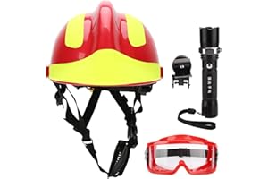 ‎FILFEEL Hełmy Ochronne, Ratownicza Ochrona Przeciwpożarowa Przeciwpożarowa, Ochrona Głowy Regulowany Hełm, Kask Ochronny Strażaka z Latarką Czołową i Goglami