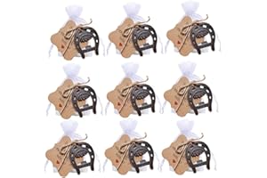 Bodosac awtlife - Abridor de herraduras de la suerte de hierro fundido con tarjetas de etiqueta, bolsa transparente para recuerdos de boda vintage, decoración de fiesta