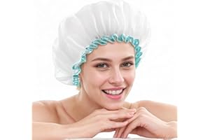 MUNSKT 2 Piezas Gorro De Ducha Grande Blanco Para Mujer Con Cabello Largo,Gorros de Ducha Impermeable y reutilizables,Doble Capa Impermeable, Reutilizable