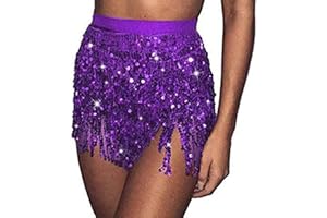 SINLOV Belly Dance Skirts Dancing Hip Tassel Scarf Belt Sequin Wrap Skirt Rave Costume for Women Girls (Light Blue)
