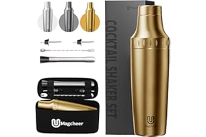Magcheer Cocktail Shaker Set mit Integrierter Maßskala 900ml Premium Edelstahl Frostsicherer Doppelwand-Barkeeper Set Geschenkset mit Aufbewahrungsbox für Anfänger und Barkeeper(Gold)