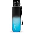 LA' PRECIOUS Water Bottle for Adults,1 liter-USA Tritan Material, Non-Toxic BPA Free, Fast Flow, Flip Top Leak Proof Lid. (Black/Blue)