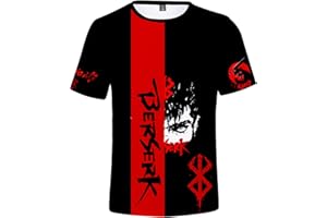 JIMINHOPE Anime Berserk Camiseta Guts Blusa de Manga Corta Impresa 3D Blusa Suelta con Cuello Redondo