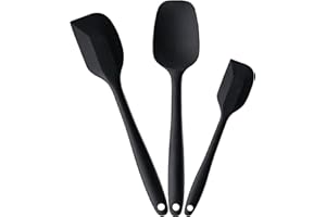 V-Kitpater Silicone Spatula Set for Cooking Baking and Mixing, Food Grade Rubber Spatulas, High Heat Resistant for Nonstick Cookware, Dishwasher Safe BPA-Free, Black Kitchen Utensils, Pack of 3