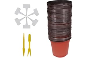 Huvai 50 Pcs 6" (15CM ) Plastic Seedlings Plants Nursery Pots with 50 Pcs Waterproof Plastic T-Type Plant Tags and 2Pcs/Set Transplanting Digging Mini Tools