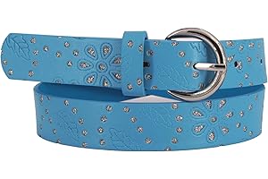 EANAGO Ceinture pour enfant fille (maternelle et primaire, 5-10 ans, tour de hanches 57-72 cm), taille de la ceinture 65 cm, avec strass et motifs en relief