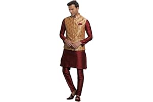 Elina fashion Herren-Pyjama aus indischer Baumwolle und bedruckter Nehru-Jacke (Weste), indische Hochzeit, Ethno, Diwali, Puja Set