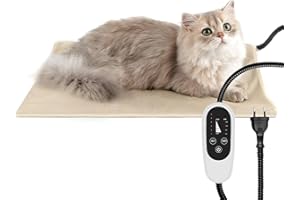NICREW Tappetino Riscaldante per Gatti e Cani con Timer e Temperatura Regolabile, Tappeto Riscaldante Gatti Khaki, 45 x 40cm, 55 W Max