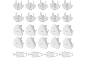 HIOIP 20 Pcs Child Three Hole Plug Socket Covers UK, Baby Safety Socket Cover with 4 Handle, Kids Safety 3 Pin Plug Protection for Switch Covers to Prevent Electric Shock for Home School Indoors (White)