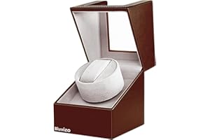 Bluvizo Automatic Single Watch Winder: Watch Rotator Display Case for Mechanical Watch Quiet Winding Box for Women and Men AC Adapter or Battery Powered Brown Leather
