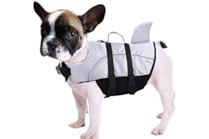 Queenmore Ripstop Hunde-Schwimmweste, Hai-Schwimmweste für Hunde, Sicherheits-Lebensretter mit hohem Auftrieb und Hebegriff für kleine und mittlere Rassen (grau, XS)