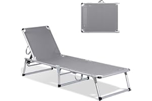Homecall Sonnenliege Gartenliege Leicht Sonnenliege Klappbar Alu Liegestuhl Strandliege, 5 Fach Verstellbare Rückenlehne, 190 x 60 cm Sonnenschutzdach, bis 136KG (Ohne Sonnendach-Grau)