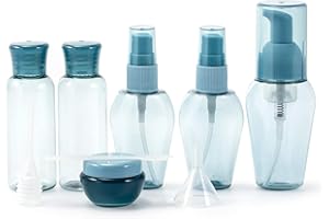 RinTalen Bouteilles de Voyage ZKSM, Ensemble de 6 récipients vides pour cosmétiques avec Étiquette, Entonnoir, Paille pour Liquides, émulsion d'eau(Bleu, Transparent)
