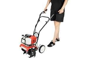 KIGERNEE 52CC Motozappa a benzina a 2 tempi, motore a benzina, zappa da giardino, larghezza di lavoro: 30 cm, profondità 12 cm, con 4 coltelli in acciaio al manganese, 1700 W, per coltivatore/frutteto