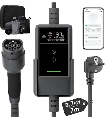 Cavo Di Ricarica Tipo 2 11kW 7m Con Spina CEE - Regolabile 6-16A 3 Fasi Per Auto Elettriche (Tesla, VW, BMW, Peugeot)