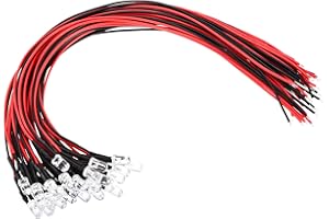 PATIKIL 5mm LED Diode Light, 24 Pcs 3-6V DC Pre Wired Mini LED Lights Bulb Light-emitting Lamp for RC DIY Indicator Lighting, Warm White