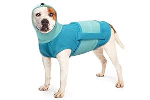 PUMYPOREITY Dog Anxiety Jacket with Calming Hood, Anxiety Relief Vest with Ear Cover Dog Calming Coat Turtleneck for Thunder Fireworks Anxiety Wrap Anxiety Coat(Blue, L)