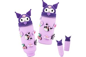 Gxhong Kuromi Pen Case in silicone Kuromi, astuccio per matite in silicone per bambini con portapenne Kuromi fai da te per ragazze e ragazze Kuromi, Lilla, casual