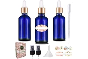 FERRY PIER 3Pcs Contagocce Vetro Con Spray - Blu 30 ml Boccette Flaconi Spray Pipette Bottiglie per Laboratorio,Olio Essenziale, Aromaterapia,Cucina