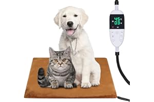 Asstikoo Tapis Chauffant Chien Chat, Coussin Chauffant pour Chien réglable avec 12 Niveaux de minuterie et 30-60℃ de température (S (45 * 45 cm))