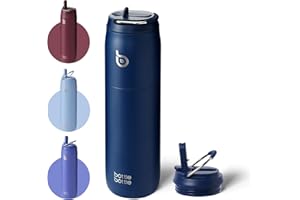 BOTTLEBOTTLE BOTTLE BOTTLE Borraccia in acciaio inox con cannuccia e coperchio, isolamento sottovuoto, mantiene il freddo per 24 ore, caldo per 12 ore, a prova di perdite, a bocca larga, da uomo, blu indaco