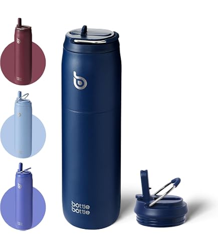 BOTTLE BOTTLE Borraccia in acciaio inox, 1 l, con cannuccia, a prova di perdite, per sport e palestra, con scomparto per pillole, senza BPA, a doppia parete (fiocco glitterato