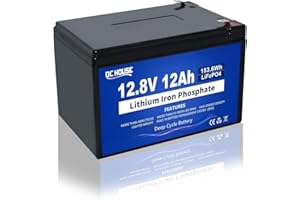DCHOUSE 12V 12Ah LiFePO4 Lithium Battery, 10 Year Lifespan & 10,000+ Cycles, with 15A BMS, Safe & Lightweight for Power Wheels, Mobility Scooters, Trolling Motors, Kayak, Fish Finder, Ride-On Toys