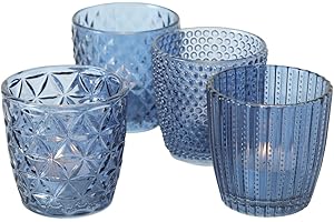 Boltze Juego de 4 portavelas Marilu (azul, vasos decorativos para velas / velitas de té, portavelas Ø 8 cm, varios diseños, forma redonda, portavelas de té) 1020523