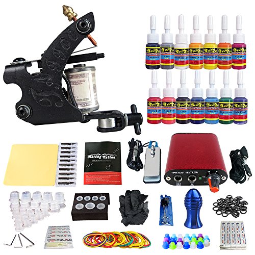 Solong Tattoo® Complete Tattoo Kit 1 Pro Machine Guns 14 Inks Power Supply Needle Grips Tips TK101