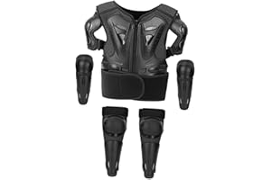 Milageto 5-Piezas Equipo de Protección Infantil con Chaleco, Rodilleras y Coderas Negro