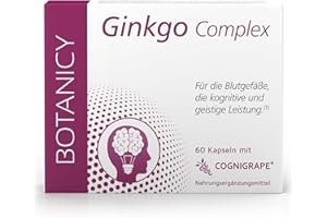 ‎BOTANICY BOTANICY Ginkgo Complex - Ginkgo Biloba Extrakt mit Cognigrape®-Traubenextrakt, Pantothensäure für geistige Leistung & Zink für kognitive Funktion - Laborgeprüft, Vegan - 60 Gingko Kapseln