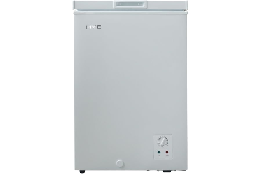 HYE Chest Freezer - 96L Freezer, Quiet 42 dB Operation, Mechanical Temperature Control, Freestanding Design, White, Suitable For Garages & Outbuildings - RF01CF96W24