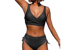 Jarseila Femme Maillot de Bain 2 Pièces Taille Haute Avant Croix Désig Bikinis Sexy Push Up Soutiens-Gorge Classique Swimwear de Plage