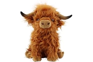 CREJOHY Highland Cow Plush Toy, 11in Highland Fluffy Cow Plush Cuddly Toys, Scottish Highland Cow Teddy Stuffed Soft Toys for Boys Girls Kids Birthday Gifts Age 3+