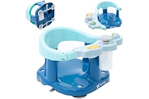 Twinly - Seggiolino per Bagnetto - Sedia da Bagno con Schienale - Barra di Sicurezza Apribile e 4 Grandi Ventose di Sicurezza - Include 3 Giocattoli (Blu)