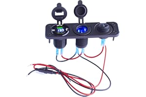Etrogo Auto USB Steckdose Zigarettenanzünder Einbausteckdose 12V 24V mit Dual QC3.0 USB Ladegerät mit Digitale LED Anzeige Unabhängigem Schalter Wasserdicht für Auto Boot Marine Motorrad LKW