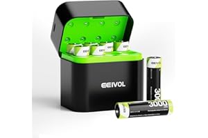 GREENOE Rechargeable Lithium Batteries AA with Charger, High Capacity 1.5 V AA Batteries (Charger with 8 x 3000 mWh AA)