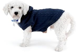 Zunea Pull pour petits chiens - Classique - Doublure en polaire - Tricot torsadé - Doux et chaud - Tasse à thé de Noël - Yorkie - Bleu - Taille M