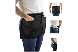 Lynwood Bistro Short waist Apron Professional Waiter Waitress Unisex Half Short Apron Bar Gardening Cooking Kitchen Chef Baking BBQ Catering Pub Cafe Restaurant Work with 2 Large Front Pockets