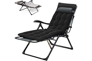 T-ZBDZ Leżak do opalania, składany leżak ogrodowy z nakładką, regulowane oparcie z zagłówkiem, leżak relaksacyjny, krzesło ogrodowe do ogrodu, na plażę, basen, taras, balkon, czarny