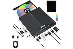 Lychee Externo USB 3.0 Tipo-C portátil CD-DVD Drive, con puertos USB SD/TF ranuras para tarjetas multifunción externa unidad óptica compatible con ordenador portátil Mac PC de escritorio Windows