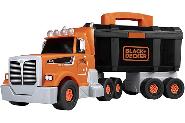 Smoby - Black+Decker - Camion Bricolo - Accessoires Inclus - Remorque - Poignée de Transport - Construction de Grue - A Partir de 3 Ans