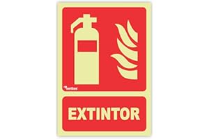 Seribas Señal Extintor Contra Incendios, Fotoluminiscente Clase B, Cartel PVC 0,7 mm. Tamaño A4 21 x 30 cm, Homologada. Tinta y Material Resistente.