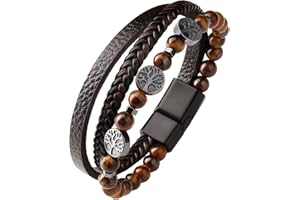 Dochais 3 Piezas Pulseras De Cuero Para Hombre, Tejido a Mano, Acero Inoxidable, Pulsera De Los Hombres, Pulsera De Acero Inoxidable De Cuero Genuino, Con Cierre De Imán (1Pcs)