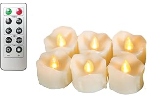 Erosway Świece bezpłomieniowe, realistyczne, migoczące świeczki LED typu tealight, 300 godzin światła non-stop, z pilotem zdalnego sterowania i timerem 2/4/6/8 godzin, kolor kości słoniowej, 6 sztuk/opakowanie.